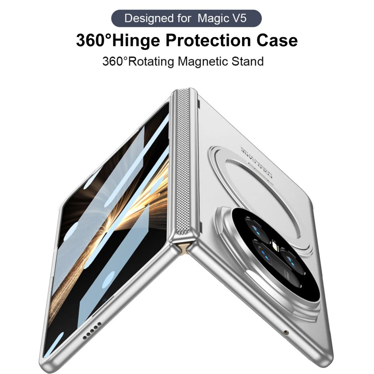 For Huawei Honor Magic V5 Case Hard With Ring Stand Magnetic wireless charging Protect Back Cover Case For Magic V5 Phone Shell — view 4