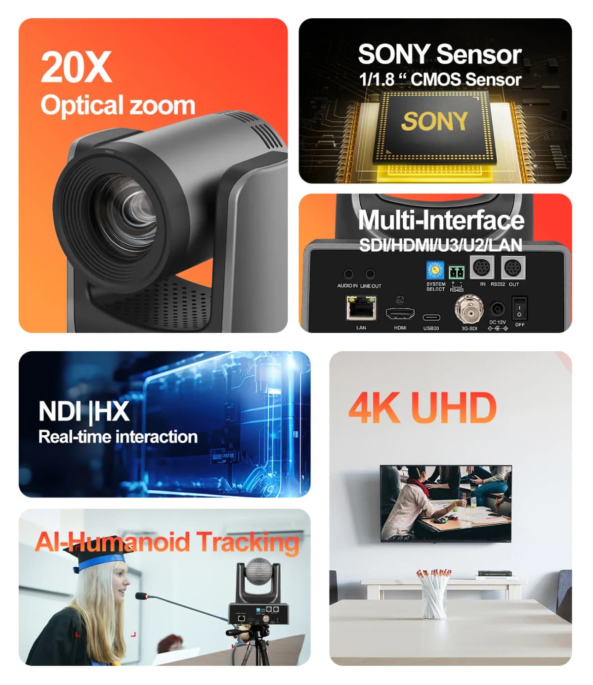 4k60fps NDI POE PTZ Camera 20X Zoom Live Streaming Camera and 1pc NDI PTZ Camera Controller for Video Conference 1-10pcs — view 3