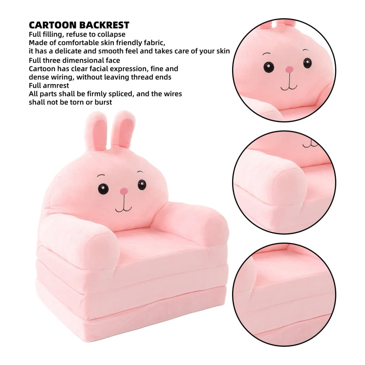 【Kid】Cartoon Foldable Kids Sofa Comfortable Cute Shape Washable Humanize Kids Foldable Sofa Bed Wide Armrest for Bedroom — view 2