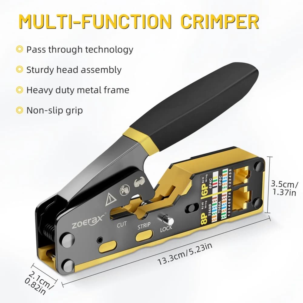 ZoeRax RJ45 CAT6 Crimp Tool Pass Through Crimper Cutter for Cat6 Cat5 Cat5e 8P8C Modular Connector Ethernet All-in-one Wire Tool — view 5