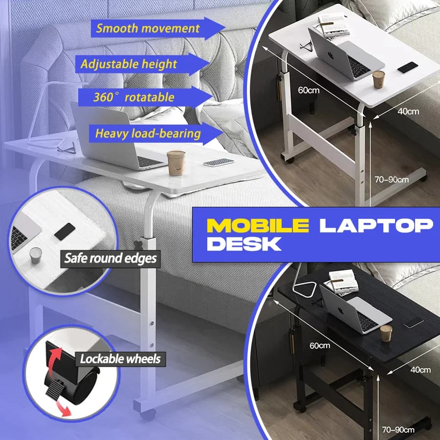 PORIYA Mobile Laptop Desk Computer Table Stand Adjustable Bed Bedside Portable Study AU — view 2