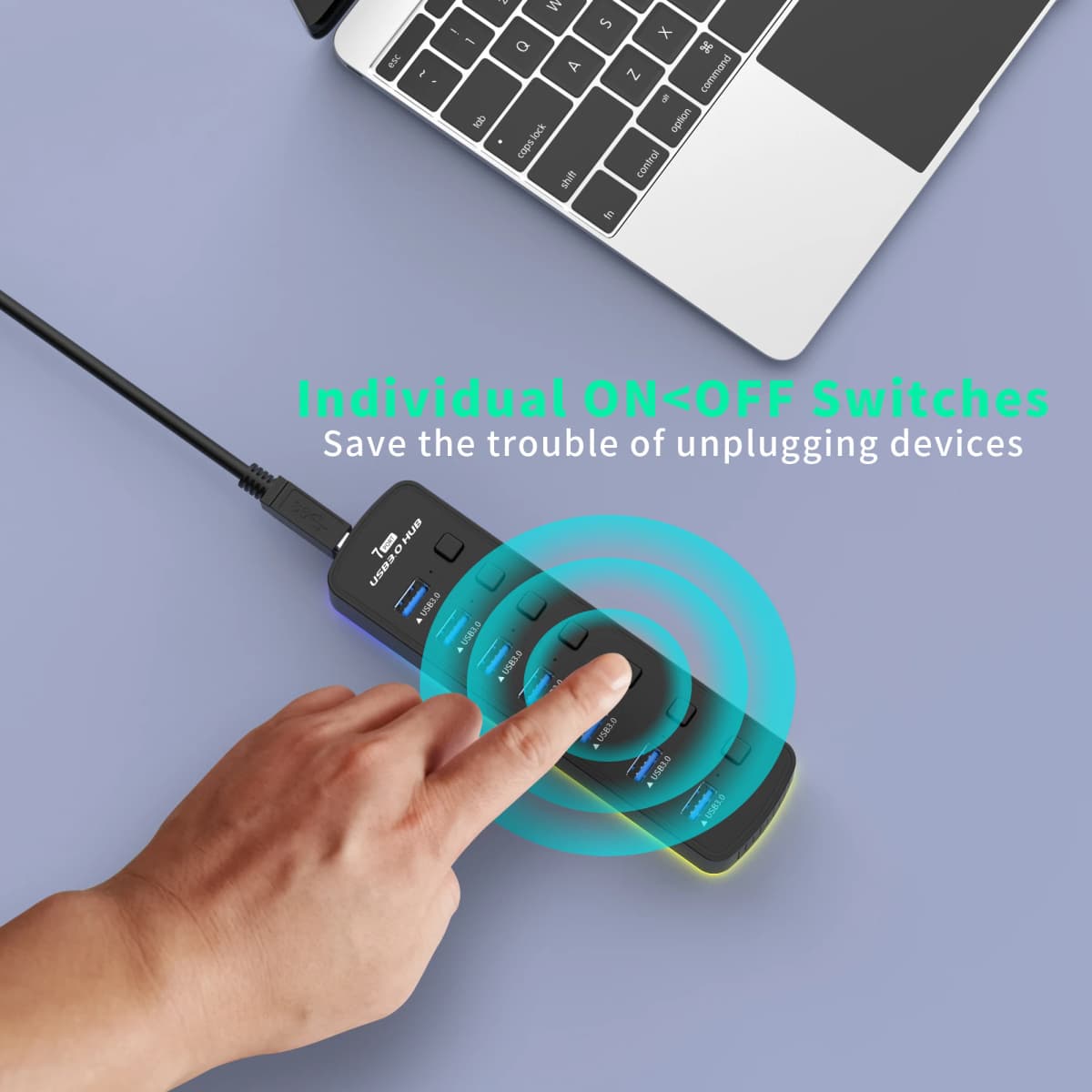 RGB USB 3.0 Hub 7 Ports Data Port Adapter 5Gbps Individual On/Off Switch Splitter Gaming USB Hub For Laptop PC Computer Accessor — view 4