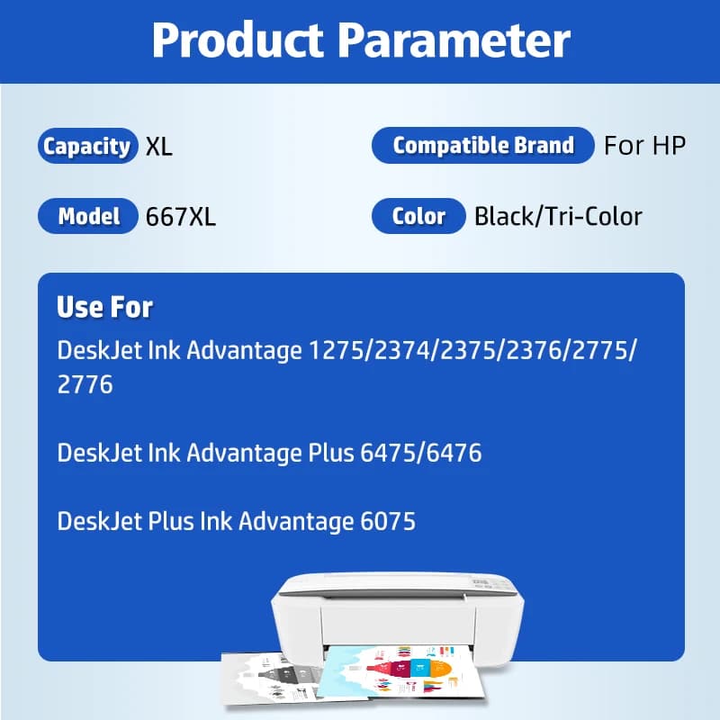 InkGarden 667XL Ink Cartridges For HP 667 HP667 XL Replacement Compatible Deskjet 1275 2374 2375 2376 2775 2776 6475 Printer — view 3