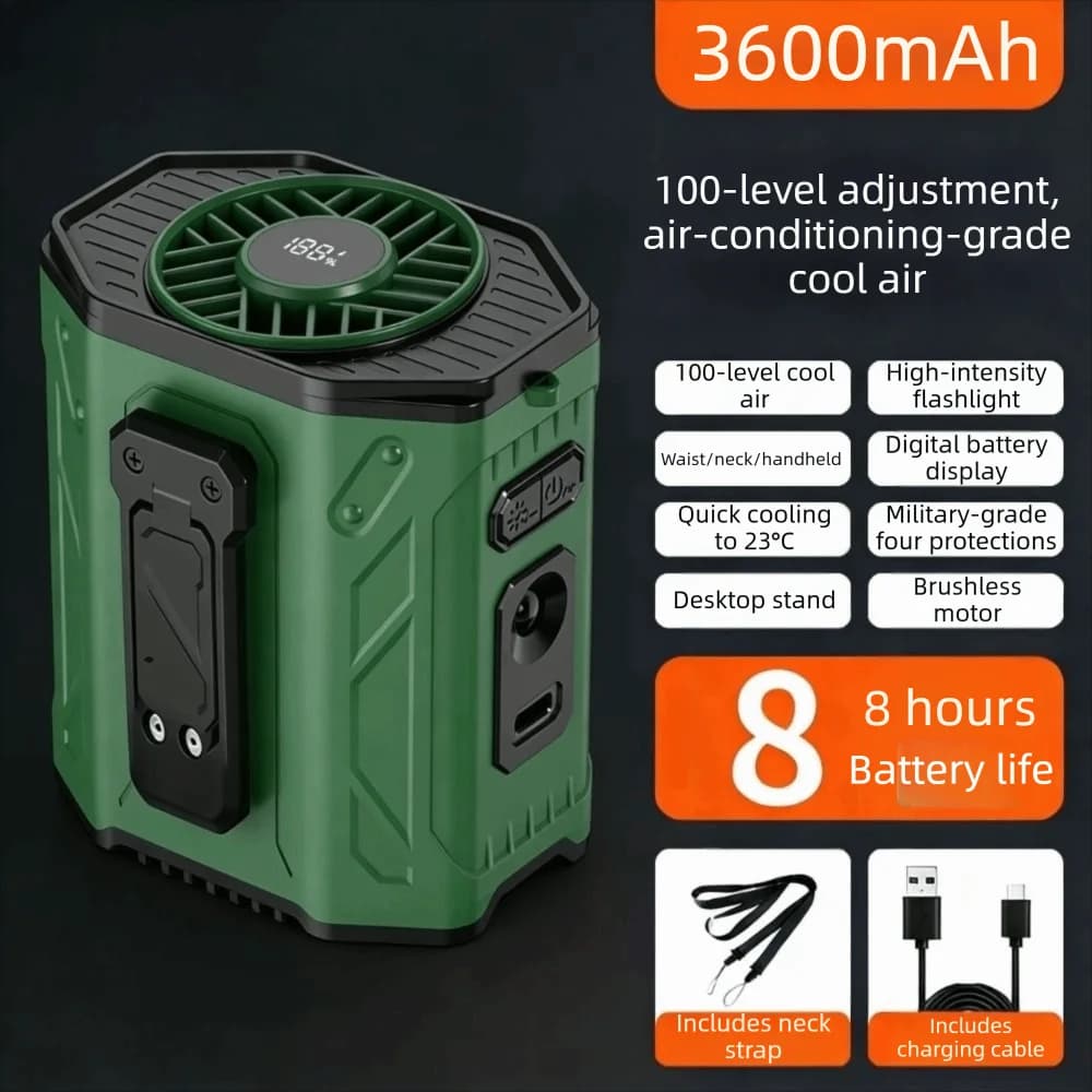 Rechargeable Waist Clip Fan 100 Gears Strong Cooling Wearable Belt Fan Long Battery High-Speed Hanging Neck Fan Outdoor Work 5