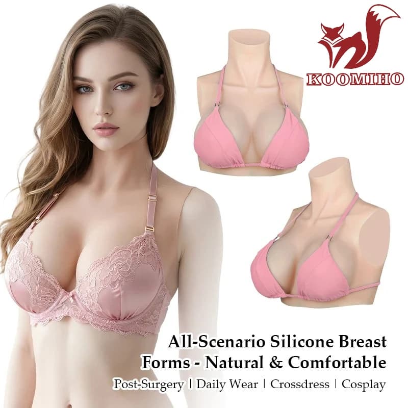 KOOMIHO 1TH GEN Silicone Breast Forms A/B/C/D/E/G/H Cup Huge Fake Boobs Transgender Drag Queen Shemale Crossdresser Beginner — view 2