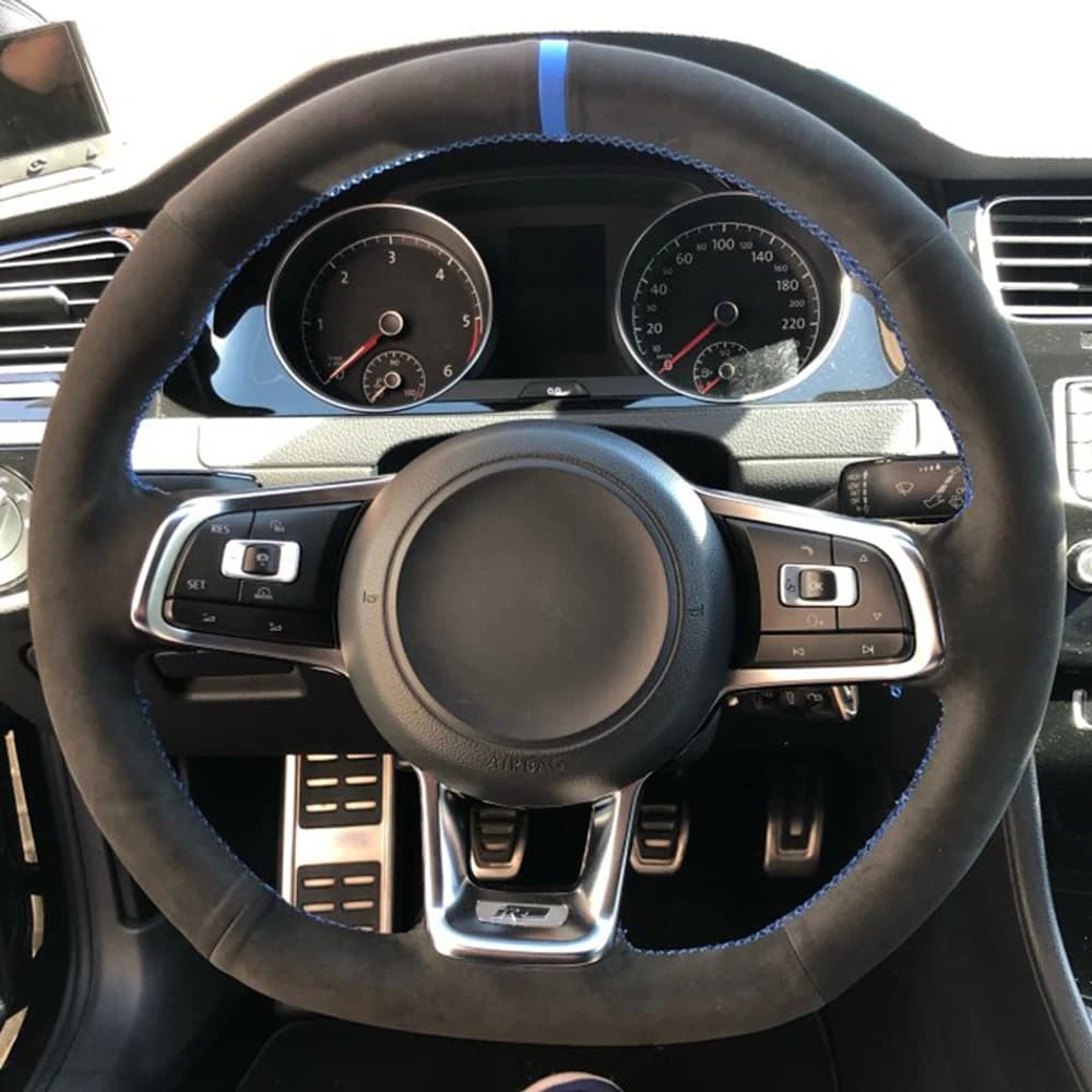 Car Steering Wheel Cover Black Genuine Leather Suede For Volkswagen VW Golf 7 GTI Golf R MK7 VW Polo GTI Scirocco 2015 2016 — view 2