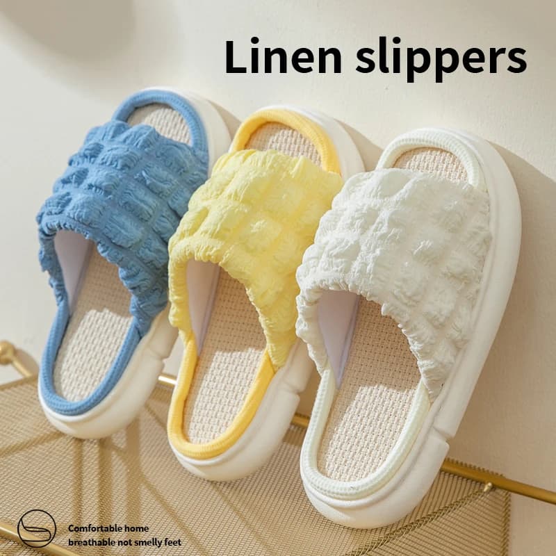 Thick-soled Linen Slippers Women Indoor Slippers Open Toe Anti-Slip Flat Slipper Couples Slides Spring Summer Autumn — view 3