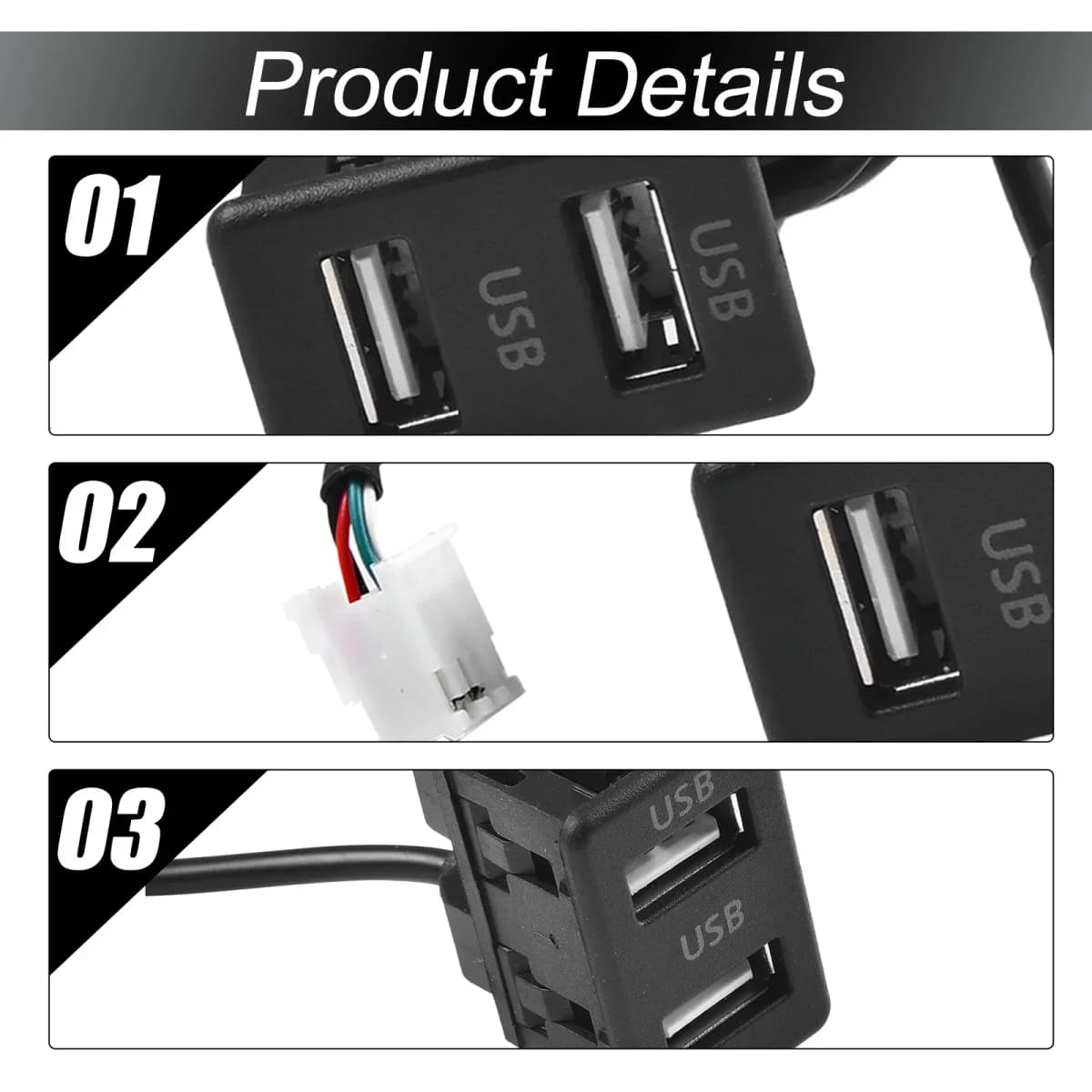 1pc 4pin+6pin Car Dash Mount Dual USB Port Panel Interface Extension 145cm Cable Adapter Car Dashboard Accessories Part — view 4