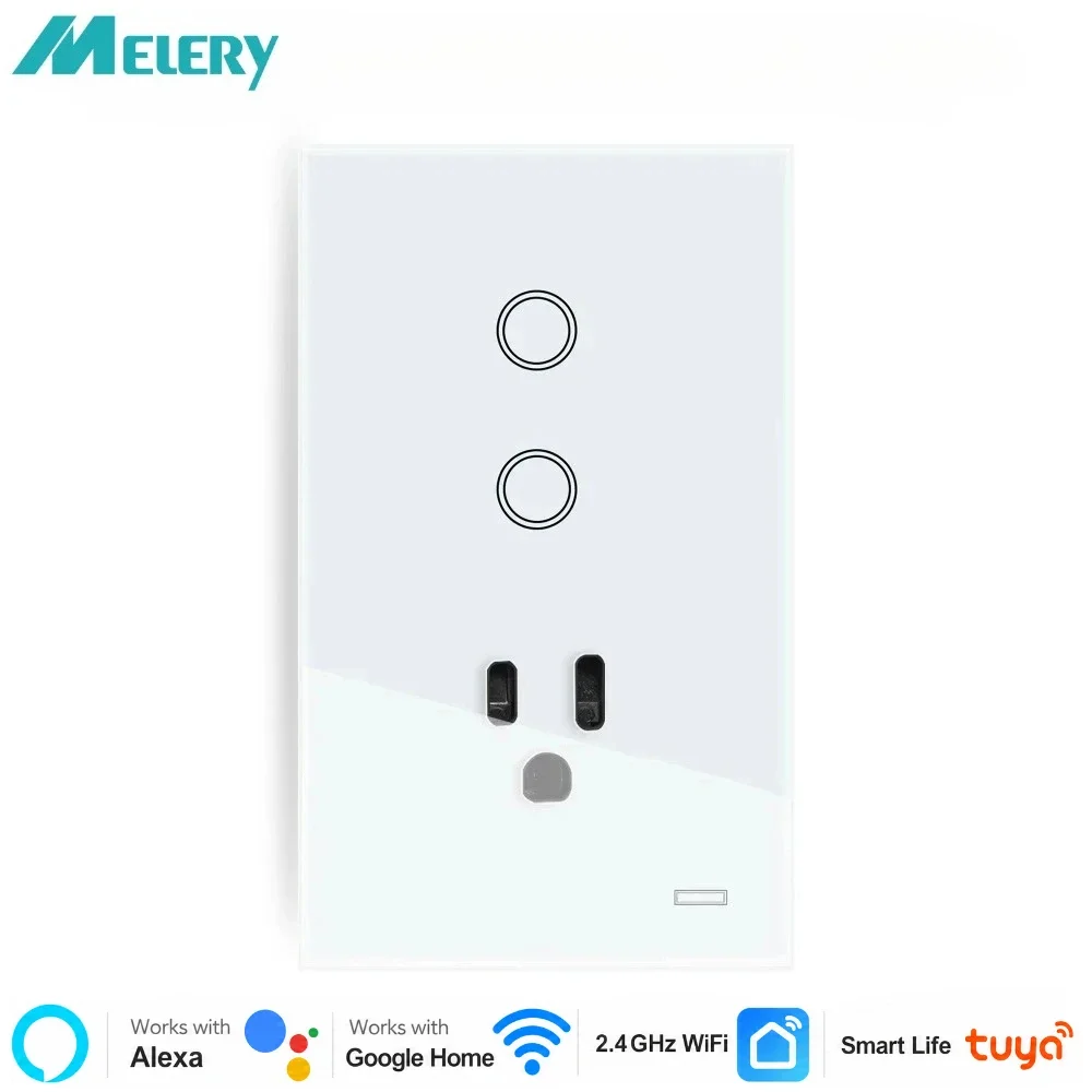 Melery AU Smart Tuya WiFi Light Switch Argentina Plug Australia Outlet Touch Glass Wall Socket Remote by Alexa & Google Home