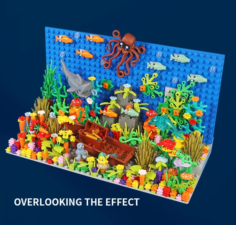 MOC Building Blocks Underwater World Creative Blocks Set Cute Animals Shark Octopus Seaweed Animal City Bricks Parts Kids Toys — view 5