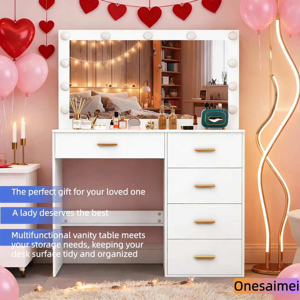 (Winter Gift) Brand-new bedroom dressing table with vanity mirror featuring three colour modes and adjustable brightness — view 4