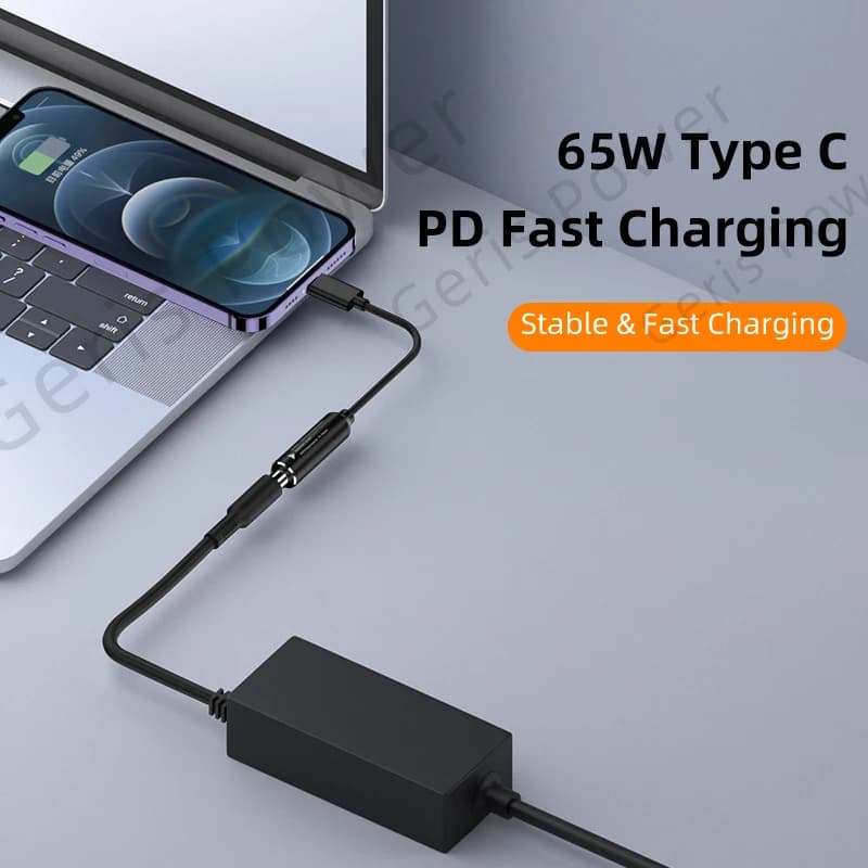 65W USB Type C PD Fast Charging Cable for Lenovo Laptop Charger Dc Square Plug to Type C PD Adapter Converter for MacBook POCO — view 3