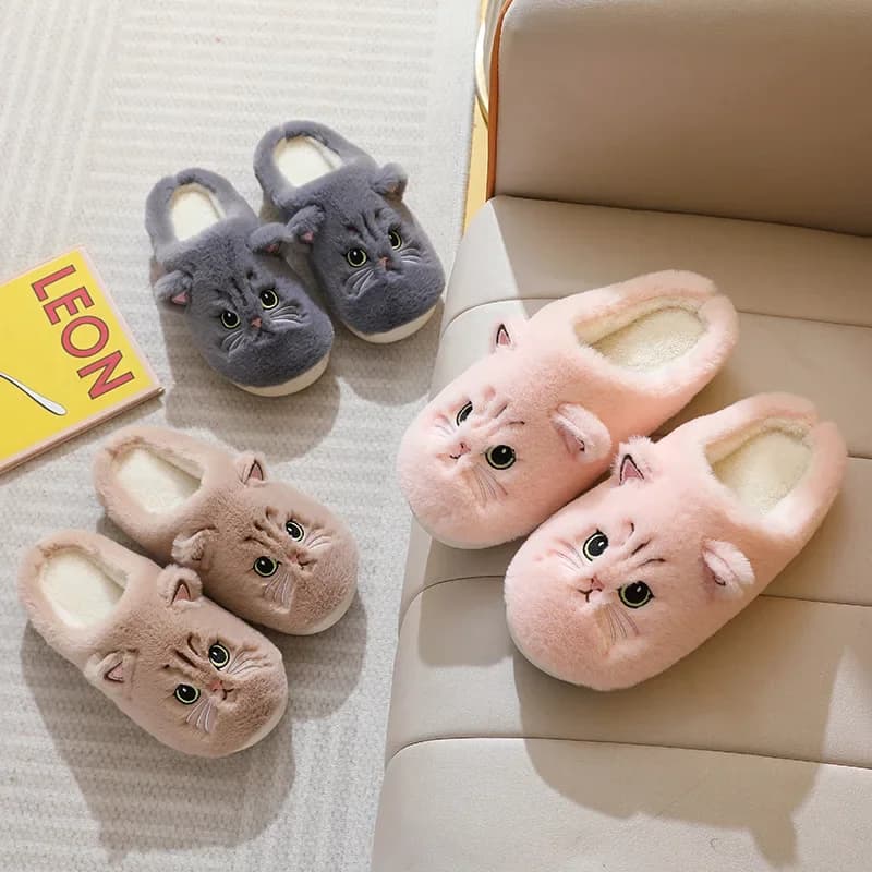 Winter Home Slippers Women Shoes Cute Cartoon Cat Slippers Men Warm Plush Slides Indoor Bedroom Non-Slip Floor Slipper — view 3