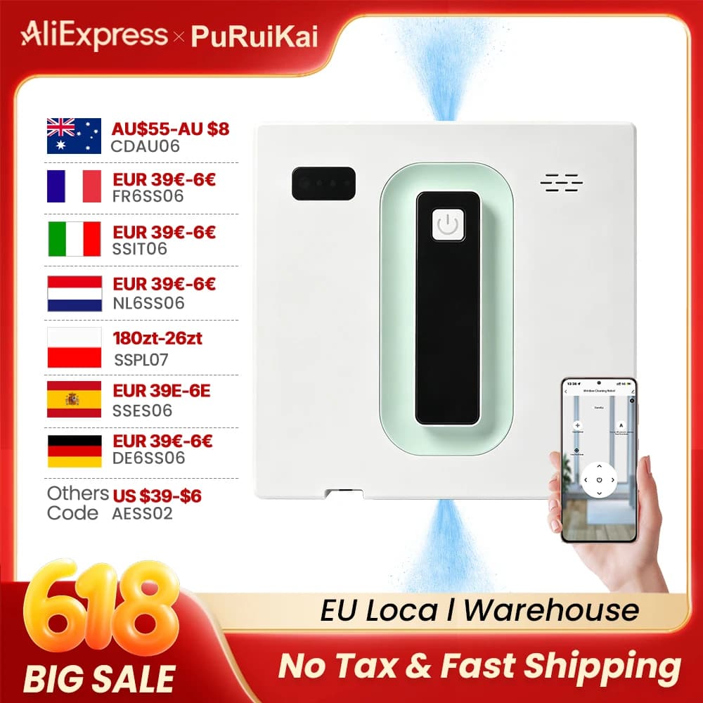 PuRuiKai Robot Electric Automatic Window Cleaning Robotic , With APP/Remote Control,With Voice Broadcast Two-way Automatic Spray