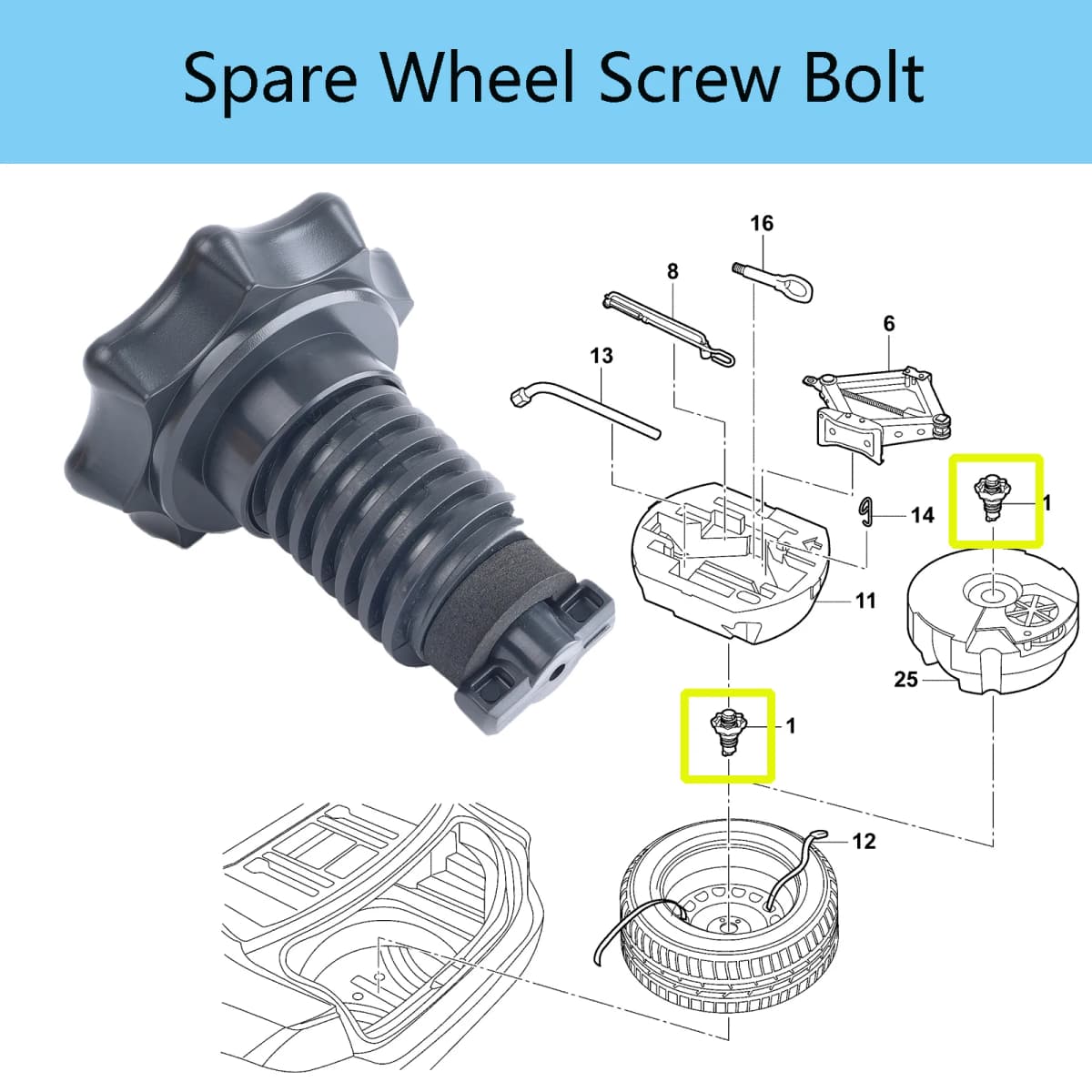 1Pc For VW EOS Scirocco Passat Jetta Beetle Golf Golf Plus Spare Wheel Tire Hold Fixing Mounting 
Screw Bolt Retainer 1KD803899 — view 3