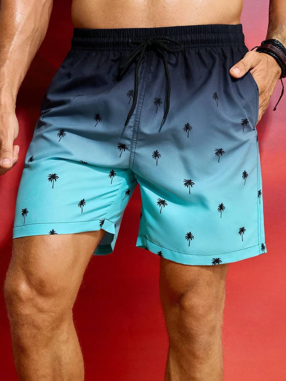 Summer Men's Beach Short Coconut Tree Drawstring Men's swim Trunks Elastic Waist 3D Print Gradient Breathable Short Streetwear — view 5