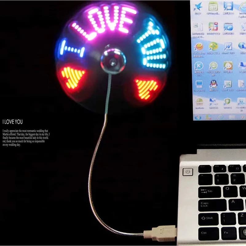 Creative USB Fan，USB LED RGB Light Programmable Fan Flexible Gooseneck DIY Message Mini USB Fan for PC Laptop Notebook Desktops — view 2