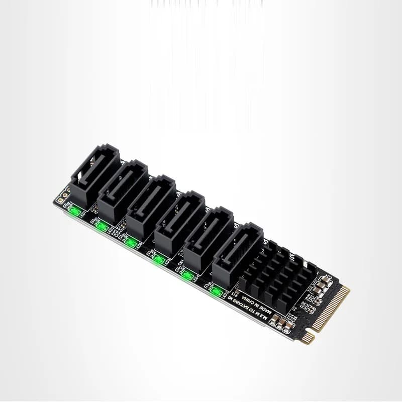 M.2 NVME PCI-E PCIE X4 X8 X16 To 6 Port 3.0 SATA Adapter Card Riser III 6GB/S  Chassis server PC Expansion+6PCS 3.0 SATA CABLE — view 4