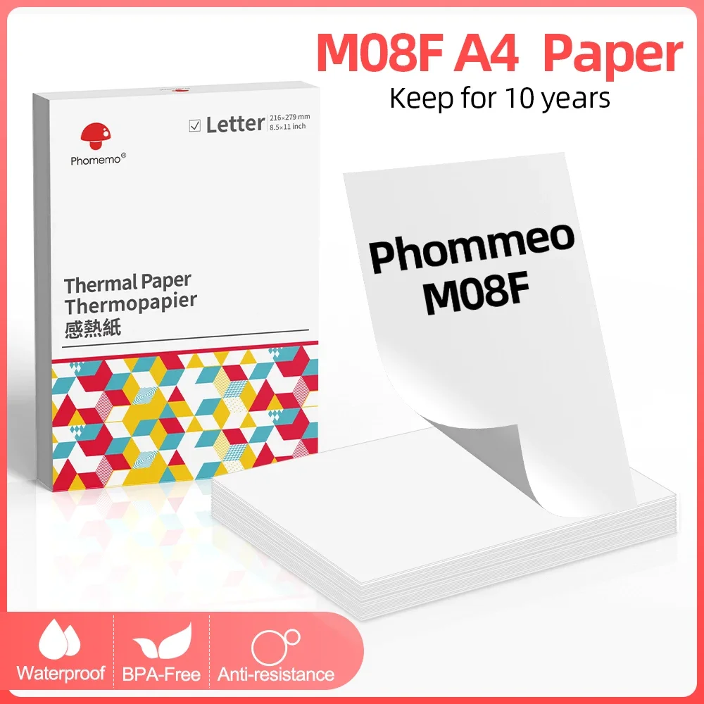 100 sheet Phomemo Official Thermal Paper A4 Thermal Fax Machine Paper Keep for 10 Years Fold Paper for M08F A4 Printer 210X297mm