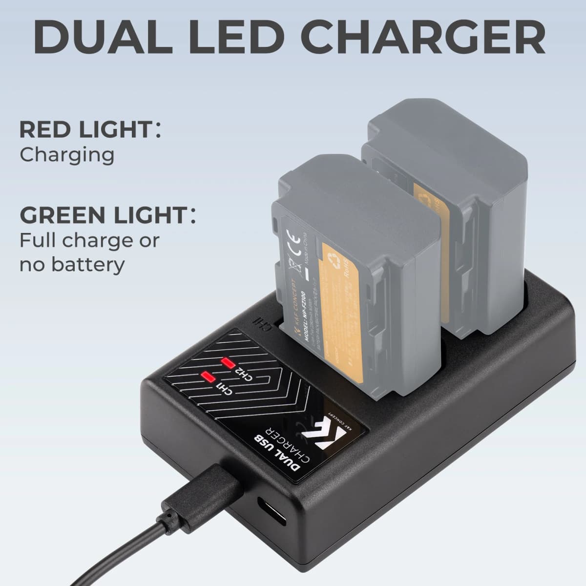 K&F Concept NP-FZ100 NP FZ100 Camera Battery Charger For Sony Camera A9 A7M4 A7R5 A7C ZVE1 A6700 A7III A7 III FX30 — view 2