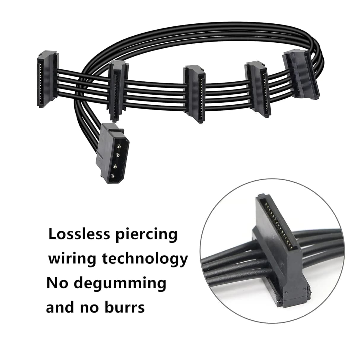 High Quality 1 Pcs Practical Durable PC Server 4 Pins IDE Molex 1 to 5 SATA Power Cable Adapter Splitter Cables 18AWG Black 40cm — view 2
