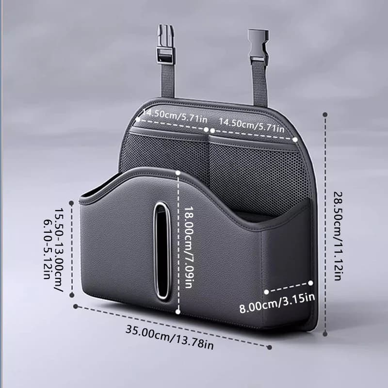 SEAMETAL PU Leather Car Seat Back Organizer Multi-functional Auto Seat Headrest Hanging Storage Bag With Tissue Box Drink Holder — view 5
