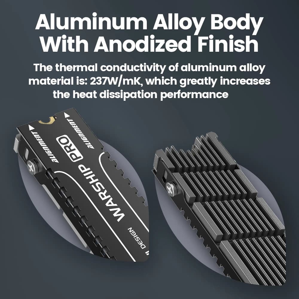 JEYI Cooler II 2280 SSD Heatsink M.2 NVME Radiator Magnesium Aluminum Alloy PC Efficient Radiator with Thermal Silicone pad — view 3