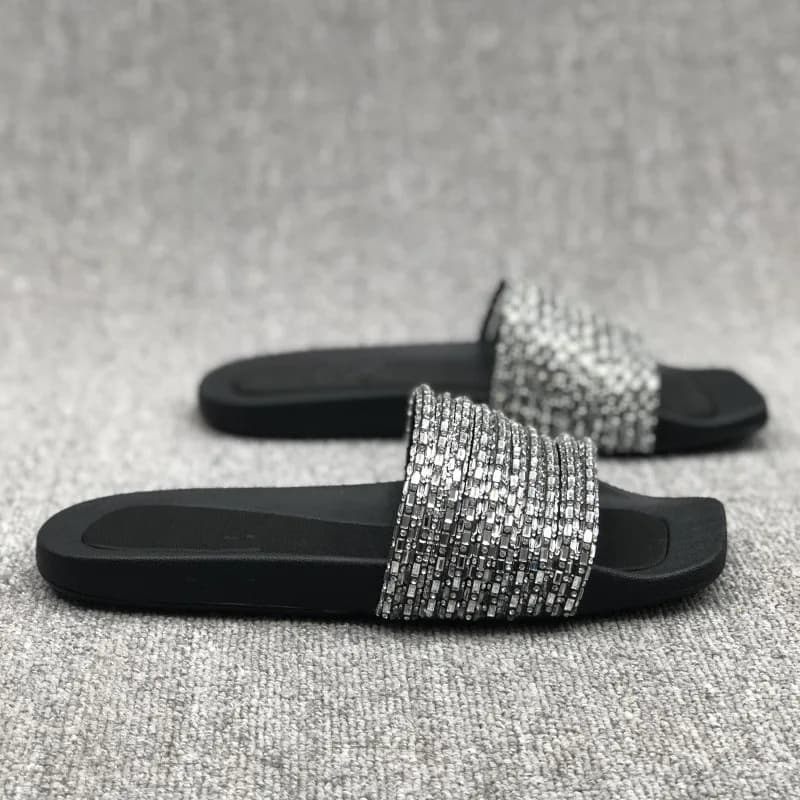 2023 Summer Fashion New Sexy Casual Outerwear Solid Color Crystal Flat Slippers Comfortable Sandals Zapatos Mujer — view 3