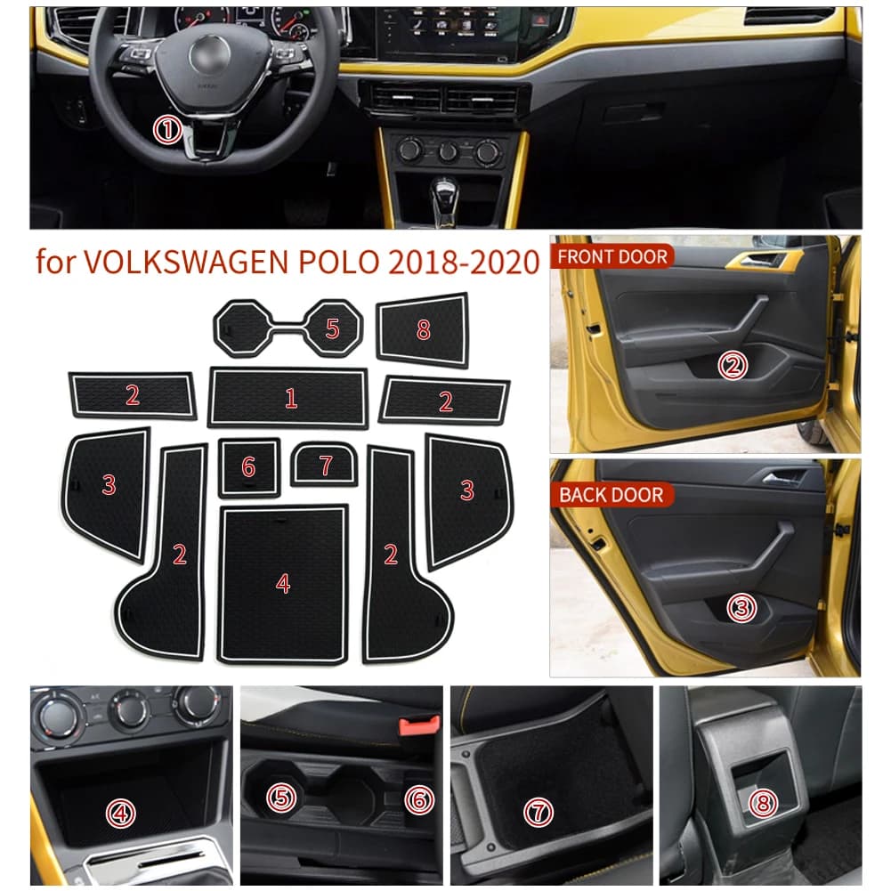Smabee  for VW Volkswagen POLO MK6 AW 2018 - 2025 Anti-slip Gate Slot Mat Door Groove Cup Holder Pad Car  Interior Accessories — view 4