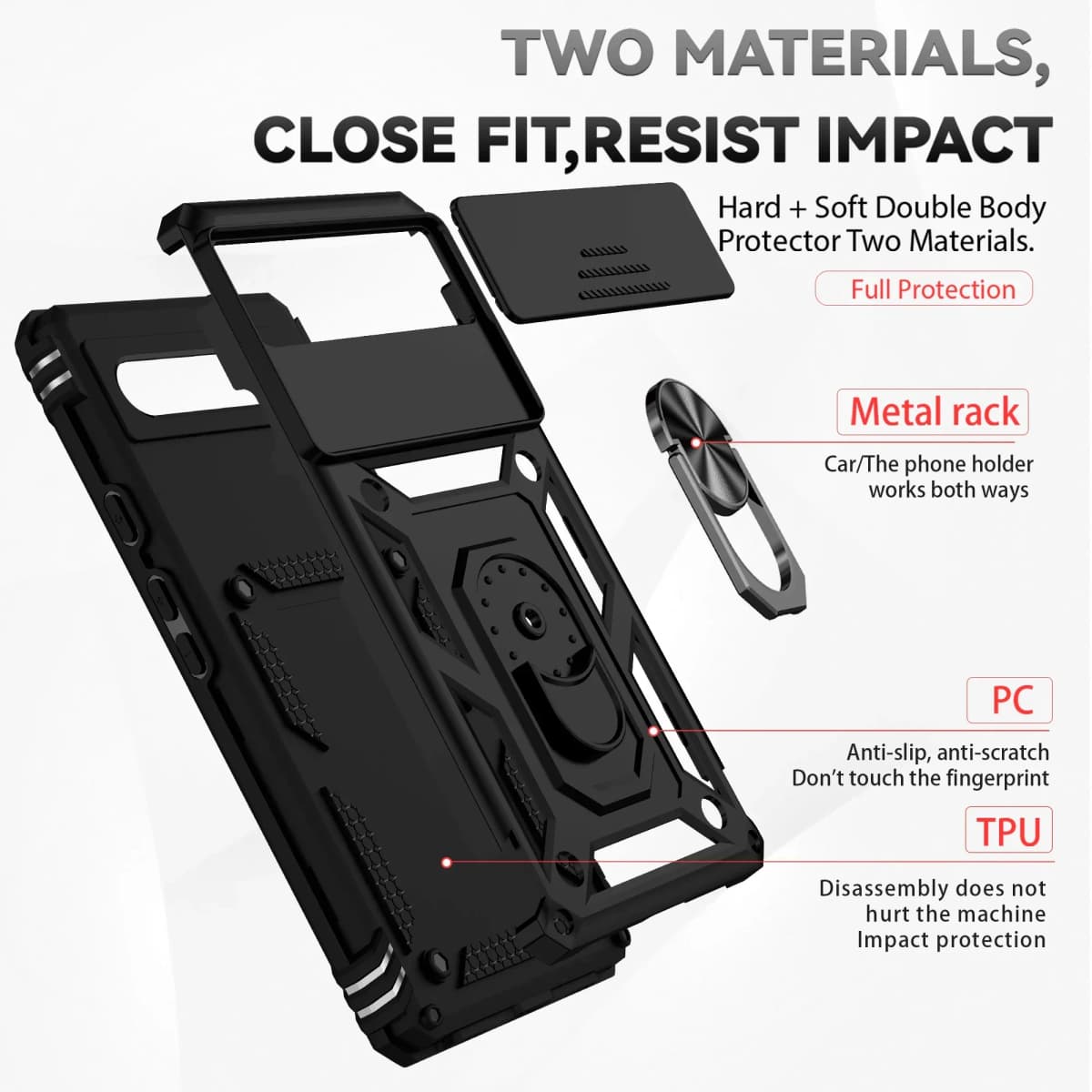 Sliding Push Window Shockproof Case For Google Pixel 6 7 8 9 10 Pro XL 6A 7A 8A 9A 10A Camera Lens Protection Ring Holder Cover — view 3