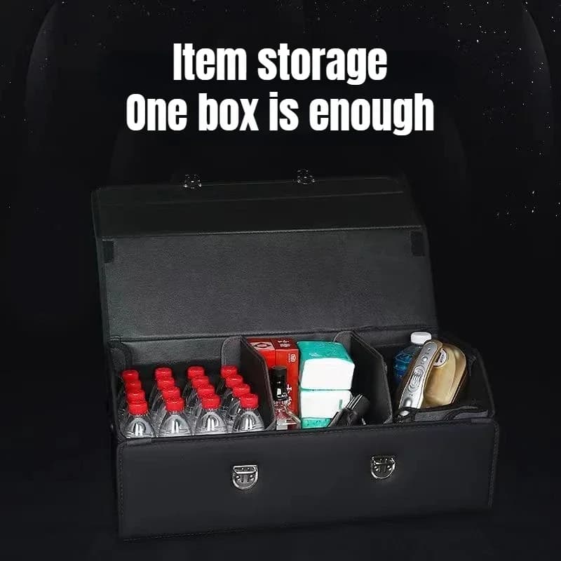 Car Trunk Organizer Organizers And Storage Suv Faux Leather Foldable Trunk Multi-Compartment Adjustable Auto Grocery Storage Box — view 5