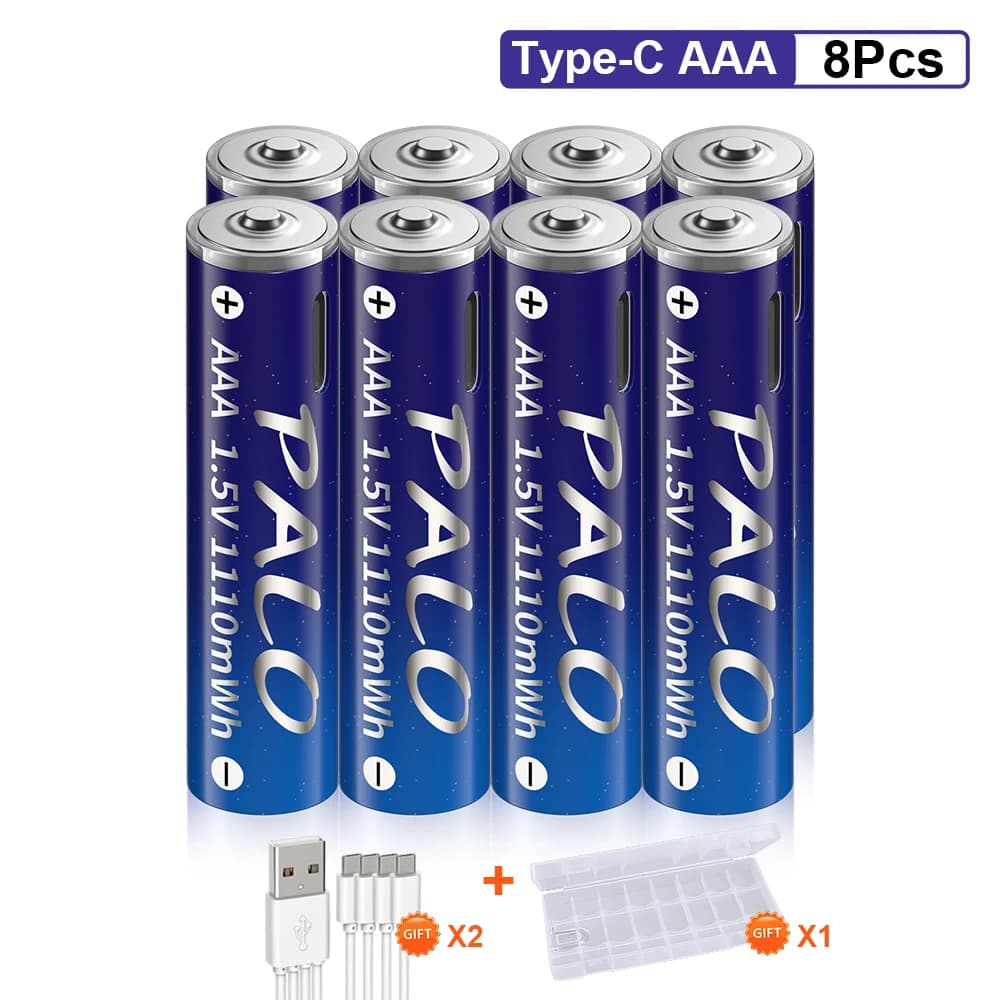 PALO 1.5V AAA 1110mWh USB Rechargeable Li-ion AAA Battery 1.5V lithium AAA  batteries for Remote Control Mouse Toy+Cable