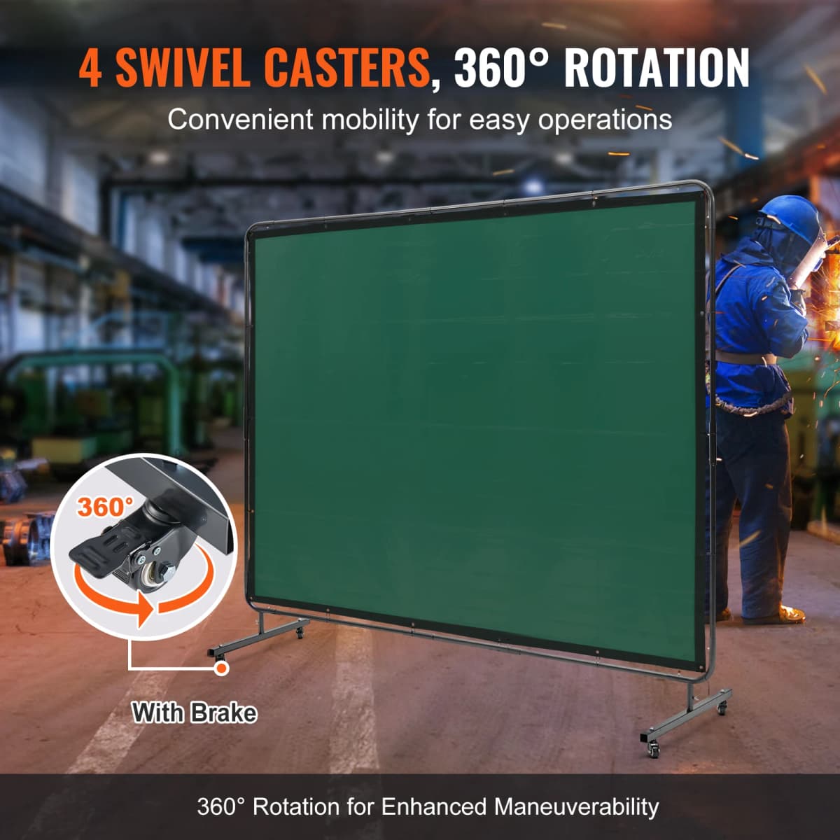 SucceBuy Welding Screen w/ Frame 6'x8' Welding Curtain Flame-Resistant Vinyl Welding Protection Screen for Workshop Industrial — view 3