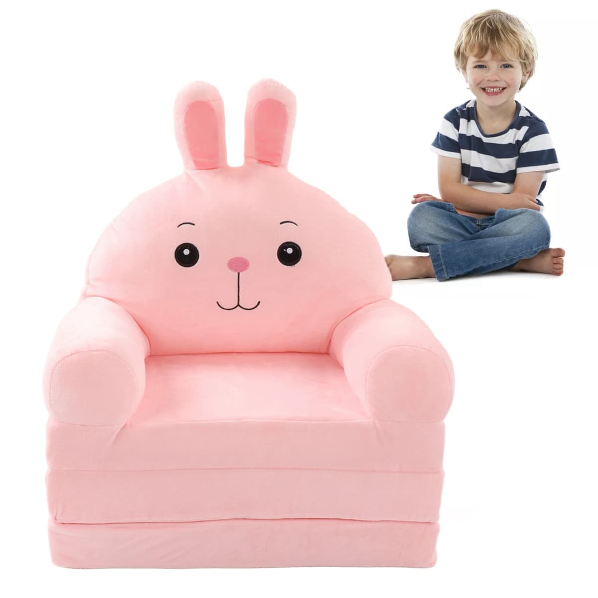 【Kid】Cartoon Foldable Kids Sofa Comfortable Cute Shape Washable Humanize Kids Foldable Sofa Bed Wide Armrest for Bedroom