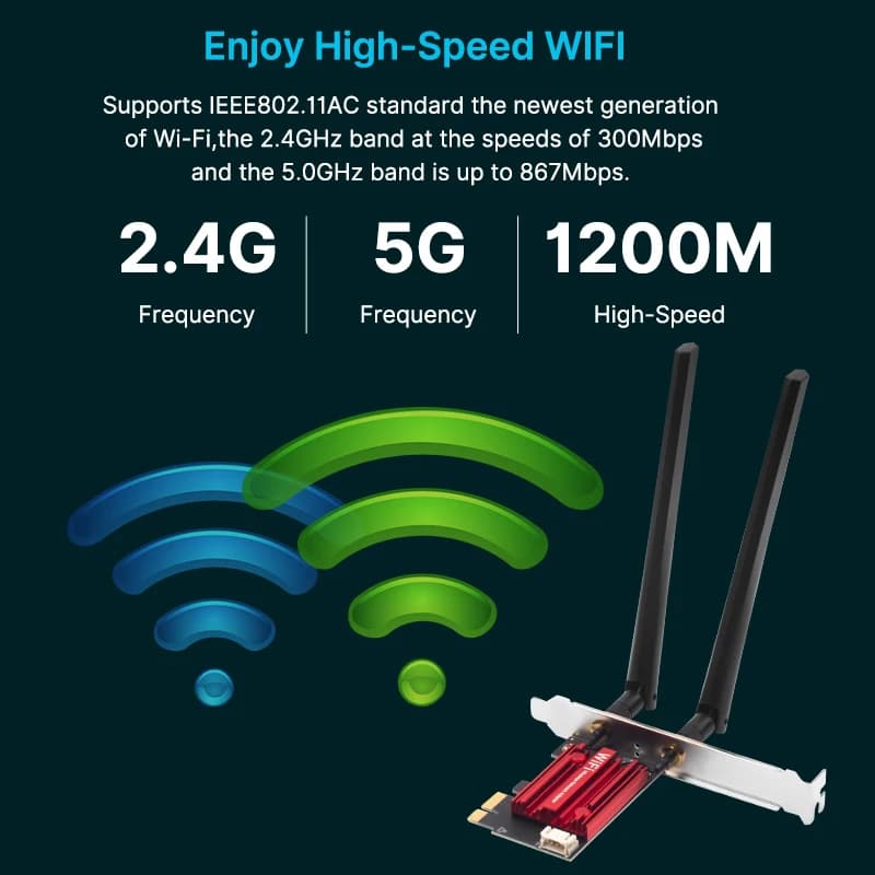 FENVI WiFi 5 PCI-E Wireless Adapter AC1200 Network Card Dual Band 2.4G/5GHz 802.11AC For Bluetooth 4.0 Desktop Windows 7/8/10/11 — view 5
