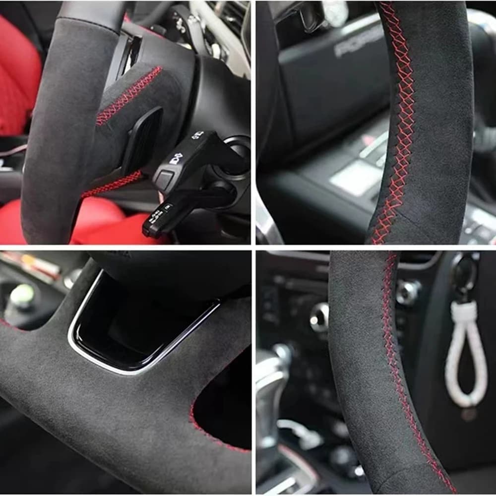 Car Steering Wheel Cover Black Genuine Leather Suede For Volkswagen VW Golf 7 GTI Golf R MK7 VW Polo GTI Scirocco 2015 2016 — view 5
