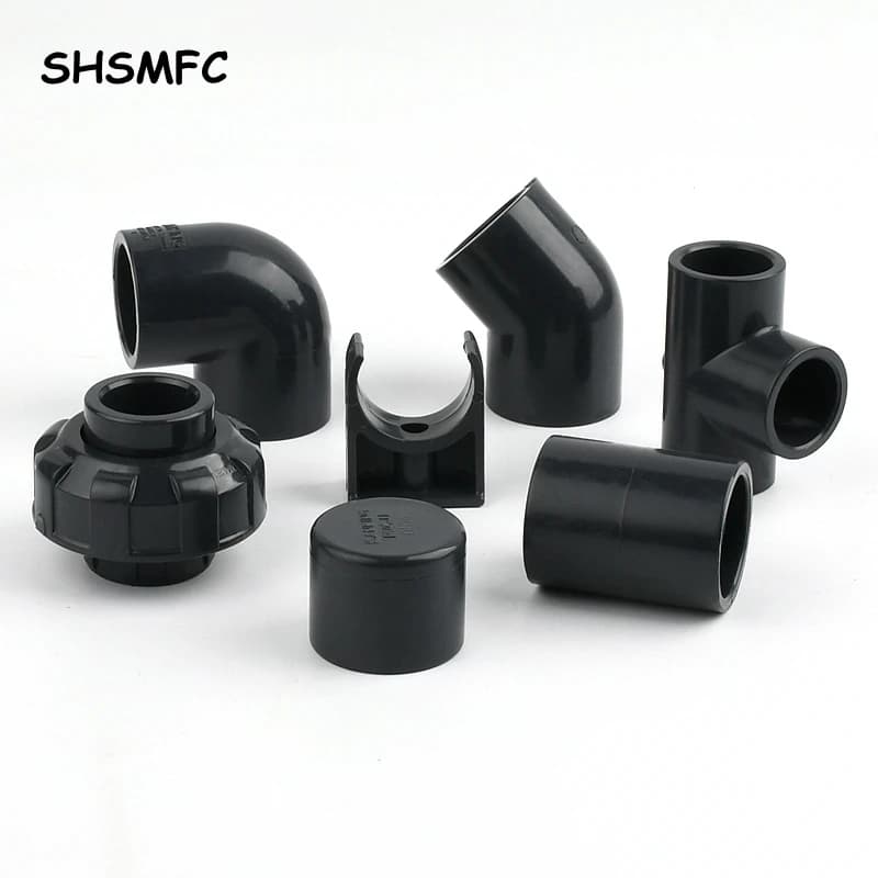 1Pc I.D 20~63mm Dark Grey UPVC Direct 90 Degree Elbow Aquarium Garden Irrigation Tee Water Tube Joint Fittings PVC Pipe End Cap