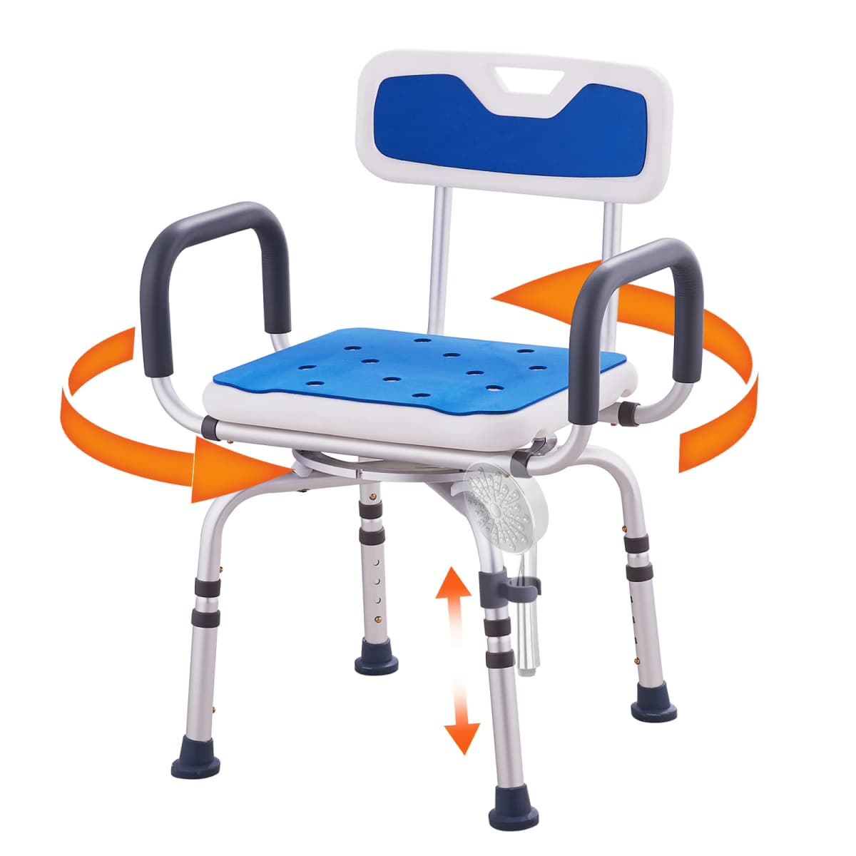 SucceBuy Swivel Shower Chair 360 Degree Adjustable with Armrest and Backrest for Shower or Bathtub Non-Slip for Disabled Elderly