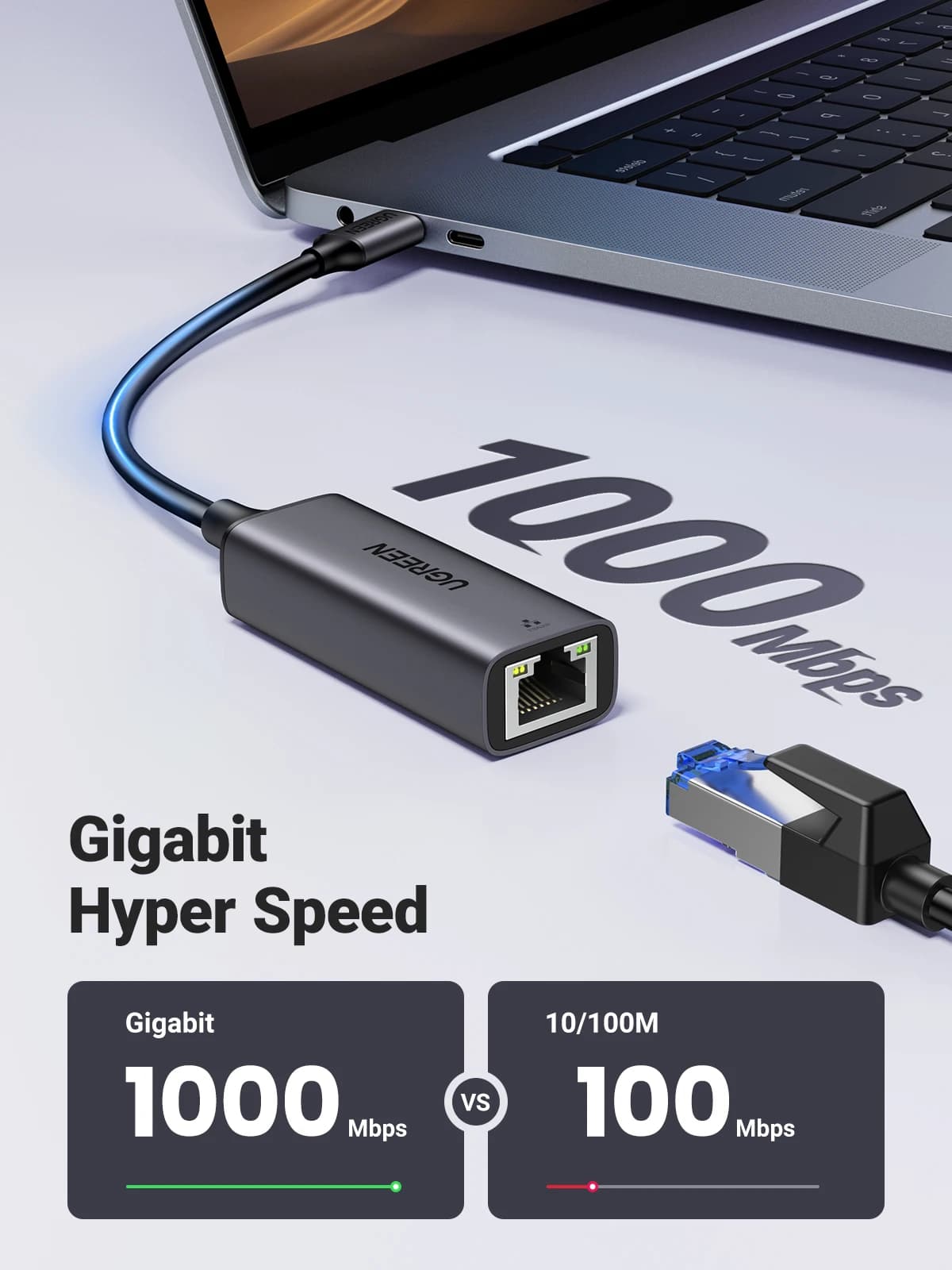 UGREEN USB Ethernet Adapter 1000/100Mbps USB Lan RJ45 For Laptop Macbook Samsung iPad USB Ethernet Network Card — view 2