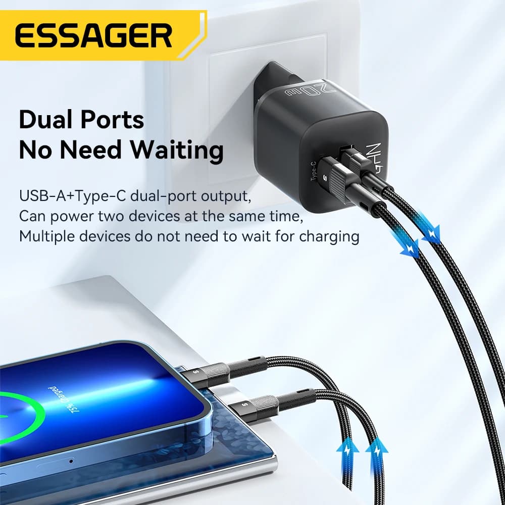 Essager 20W GaN USB Type C Charger PD Fast Charge Phone QC 3.0 Quick Chargers For iPhone 14 13 12 11 Pro Max Mini iPad Charging — view 2