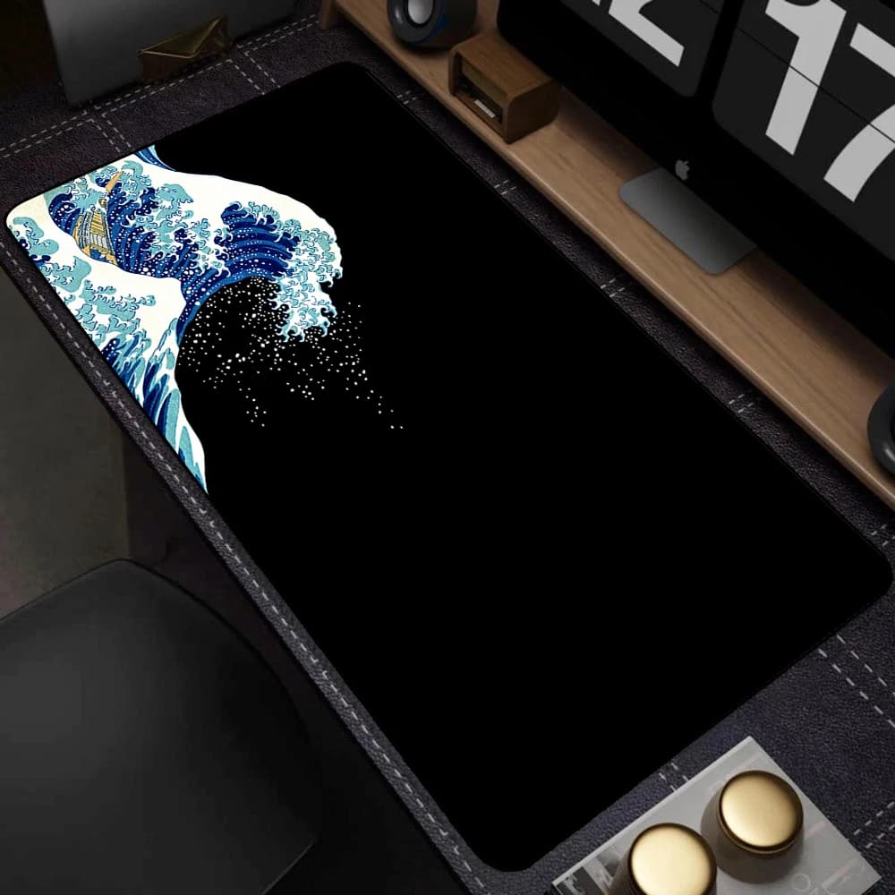 Mouse Pad Gamer Black Great Wave Art Mousepad XXL Mechanical Keyboard Pad Non-Slip Carpet Natural Rubber Big Mouse Mats 900x400 — view 2