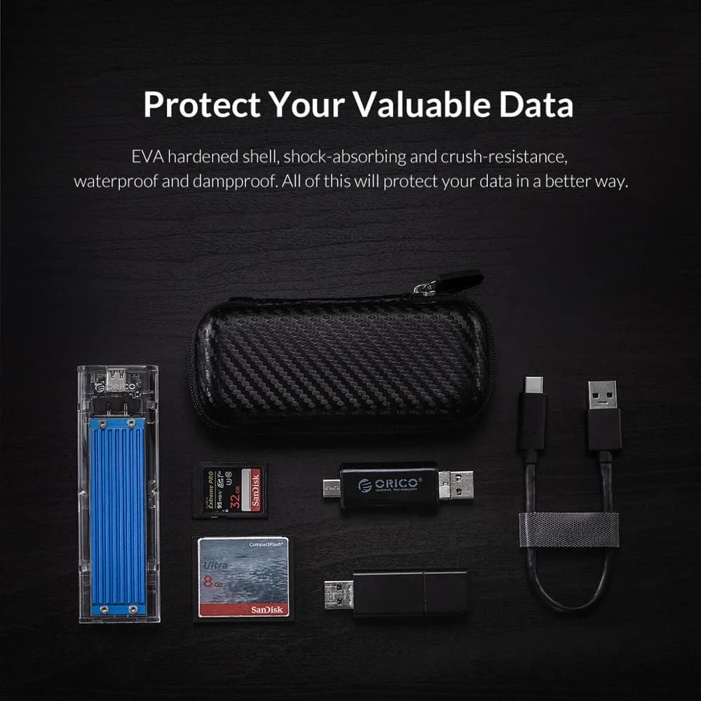 ORICO Eva Zipper Bag Mobile Phone Charger Protection Bag Hard Disk for External M.2 Hard Drive/Earphone/Data Line HDD Case Black — view 3