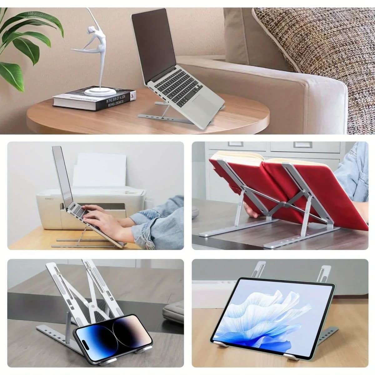 Adjustable Aluminum Laptop Stand - 6-Level Height, Foldable & Portable Design For 8-16” Laptops, Enhanced Ventilation & Heat — view 6