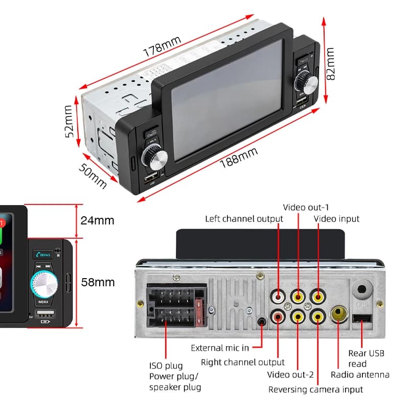 1 Din 5" Car Radio Apple CarPlay Android Auto, Hands-Free Bluetooth 5.1, Reversing Camera Input USB/FM/MP5 Player Headunit F160C — view 5