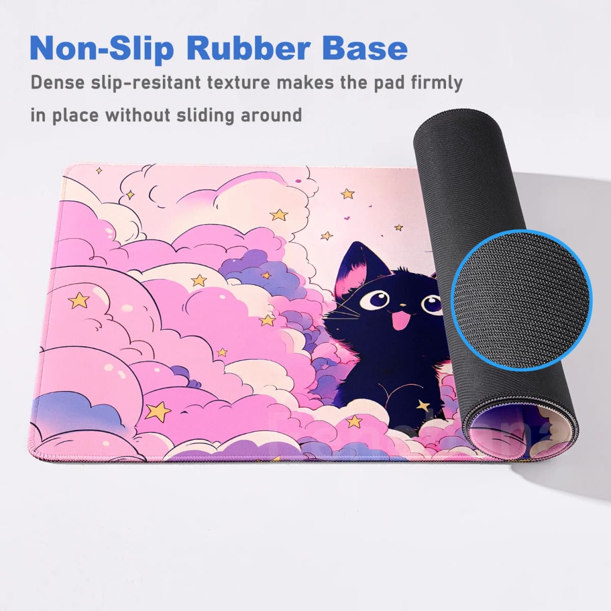 The Black Cat on the Clouds Keyboard Mouse pad Kawaii Art style patterns Pink Desk Mat PC Gamer Rug Office Carpet Home Table pad — view 5