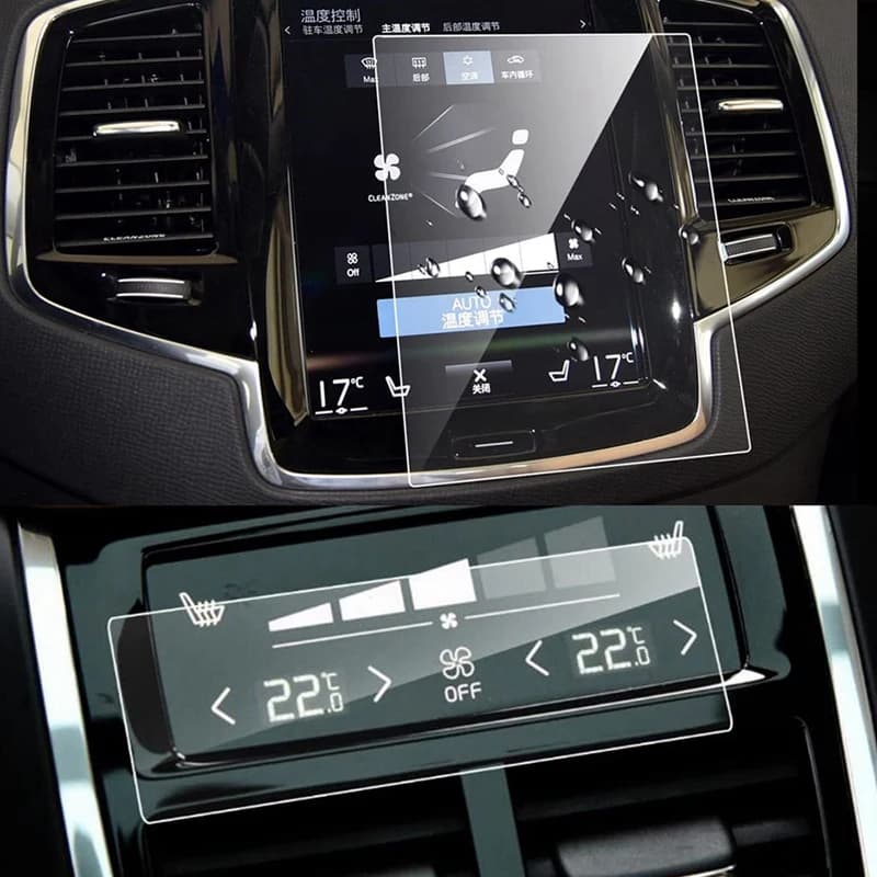 2 PCS Car GPS Navigation Screen Film + Rear Climate A/C Screen Tempered Film For Volvo XC40 XC60 XC90 V90 V60 2016-2021