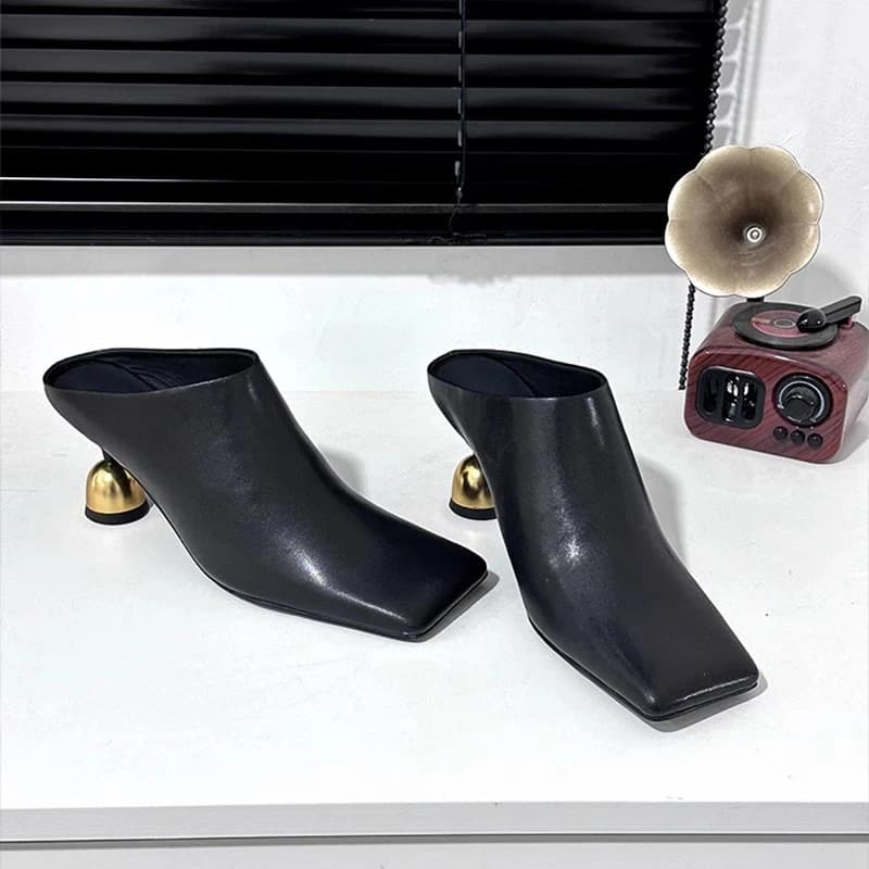 Women's New Square Head Deep Mouth Set Foot Waterproof Anti-slip Wear-resistant High Heels Spring Baotou Slippers — view 5