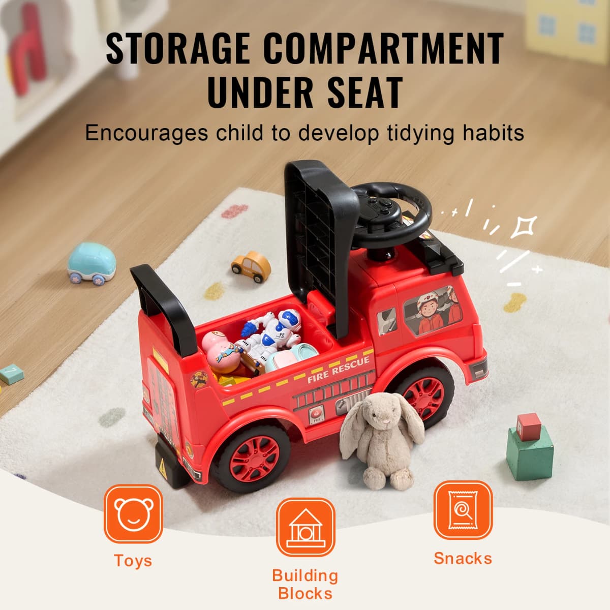 SucceBuy Ride On Push Car Kids Ride On Car with Music Steering Wheel & Under Seat Storage for Toddlers Ages 3-12 Ride Racer — view 5