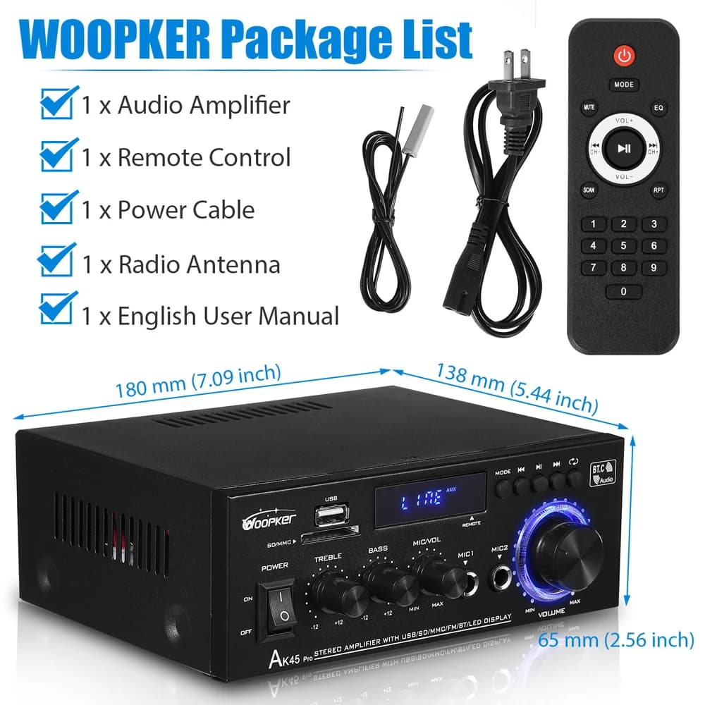 90Wx2 Channel 2.0 Bluetooth Surround Sound AMP Speaker AK45 PRO New 12V 220V 110V  HiFi Digital Amplifier Max Power — view 2