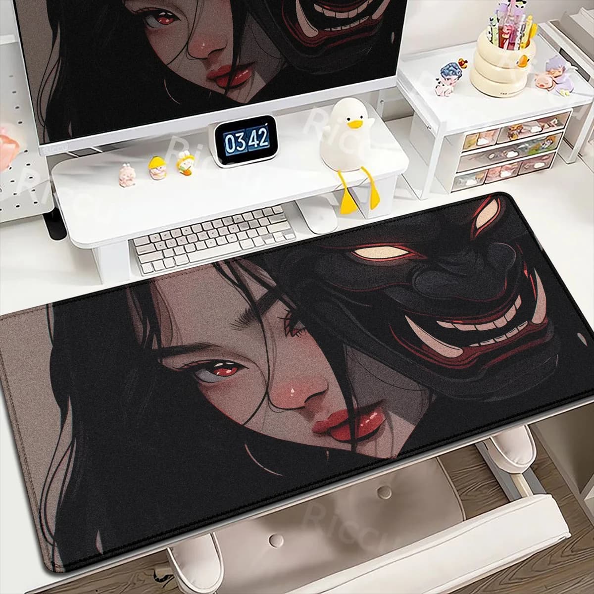 Anime Girls Samurai Oni Mask Mousepad Large Computer Gaming Accessories 400x900mm Gamer Professional Premium Mouse Mat Desk Mats — view 3